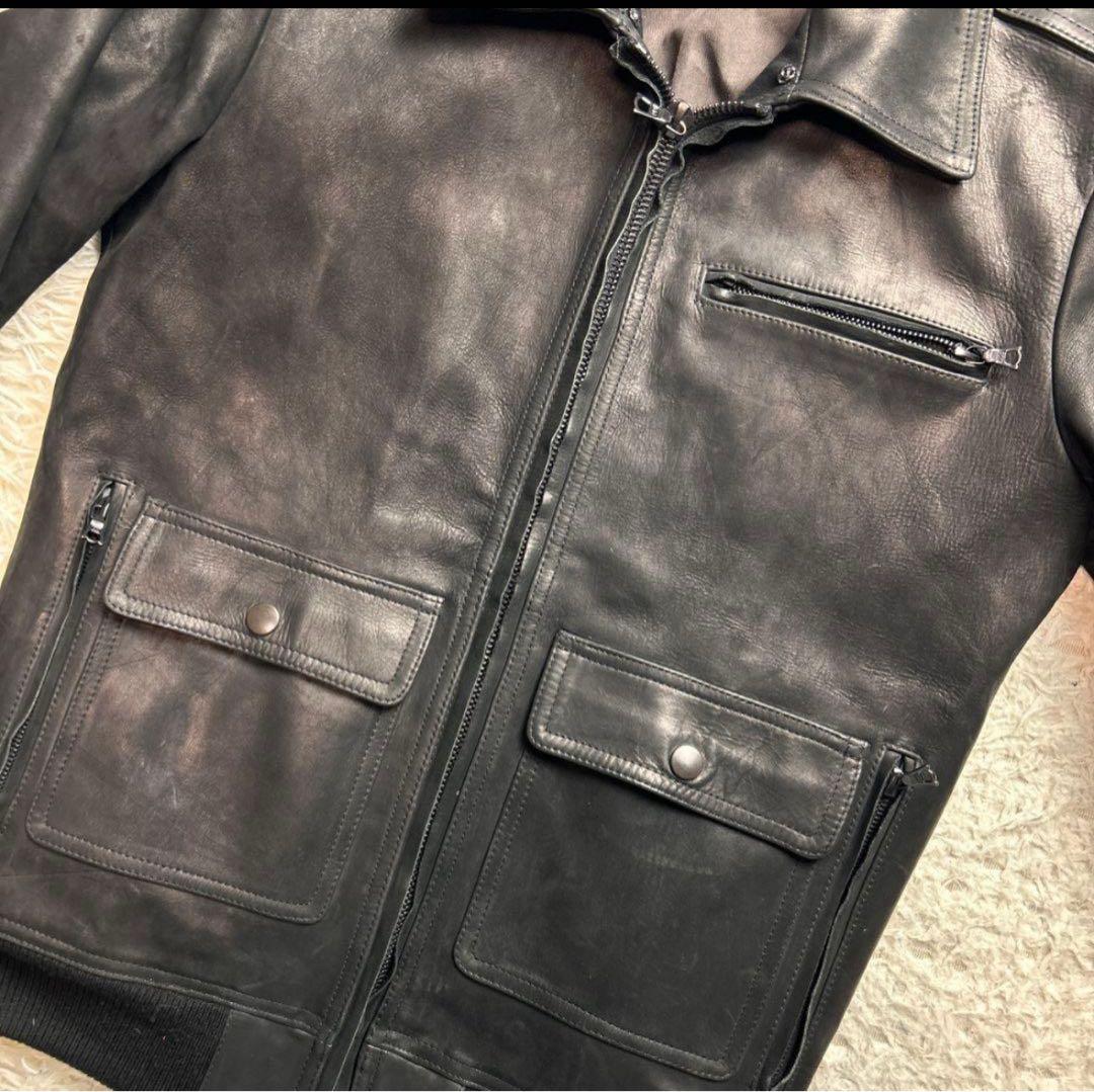 希少牛革riri ジップ レザー トリズラー ジャケット ブラック