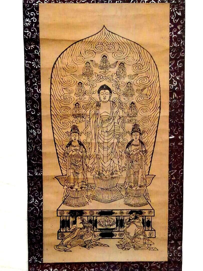 ♥古い　釈迦　木版　掛け軸　お釈迦様　仏具　掛け軸