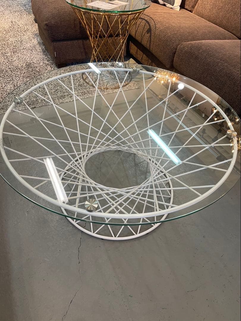 Francfranc マーリア コーヒーテーブル クリア×ホワイト（φ800）