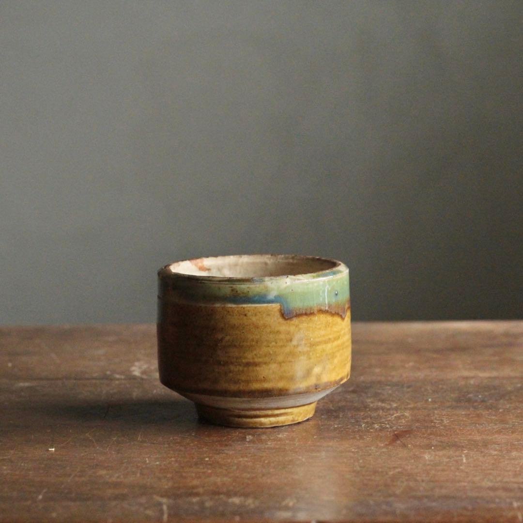 壺屋焼 緑掛け飴釉 火入 筒茶碗 古道具 アンティーク