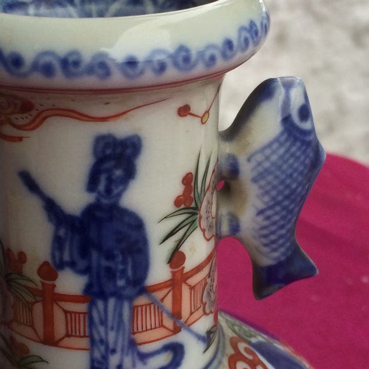 2067様感謝‼️大陸の彩魚耳 南画調 在銘　萬歴倣い  壺