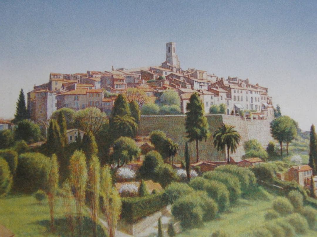 中根寛、【丘の街（サンポール）】、希少な額装用画集より、新品額装付、状態良好