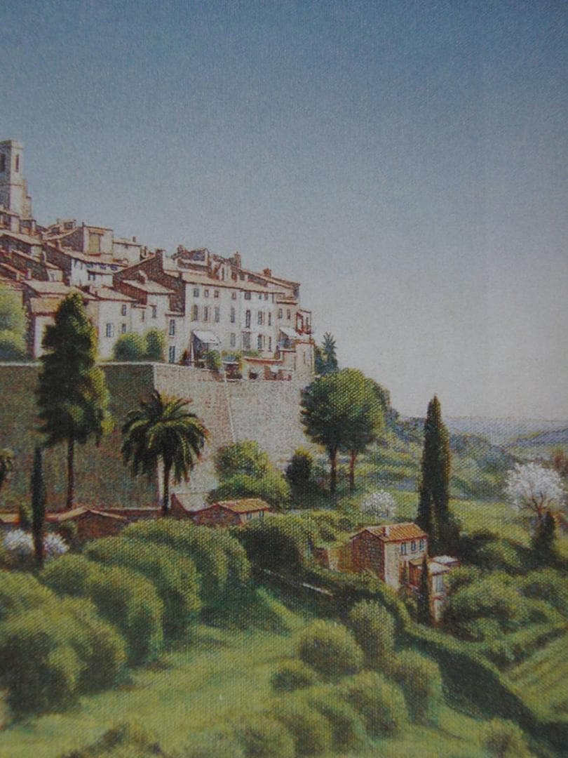 中根寛、【丘の街（サンポール）】、希少な額装用画集より、新品額装付、状態良好