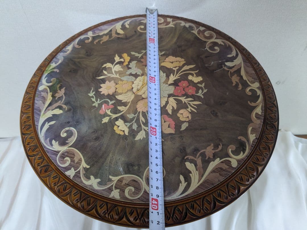 サイドテーブル 丸テーブル 木製 彫刻 天使