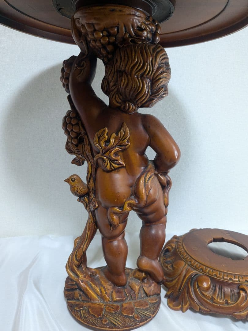 サイドテーブル 丸テーブル 木製 彫刻 天使