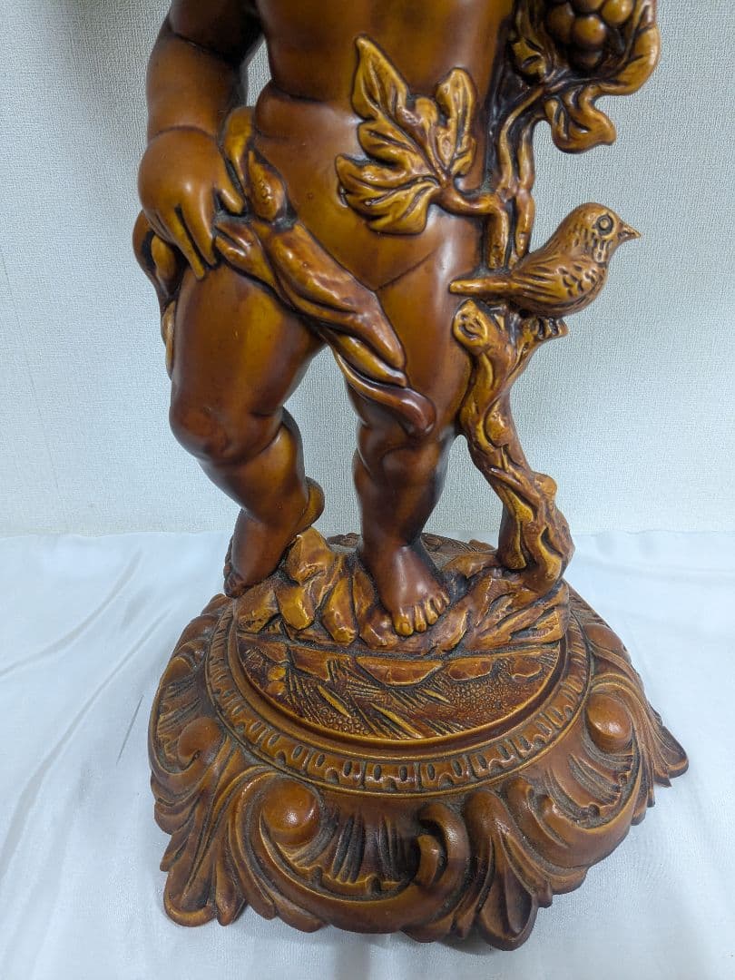 サイドテーブル 丸テーブル 木製 彫刻 天使