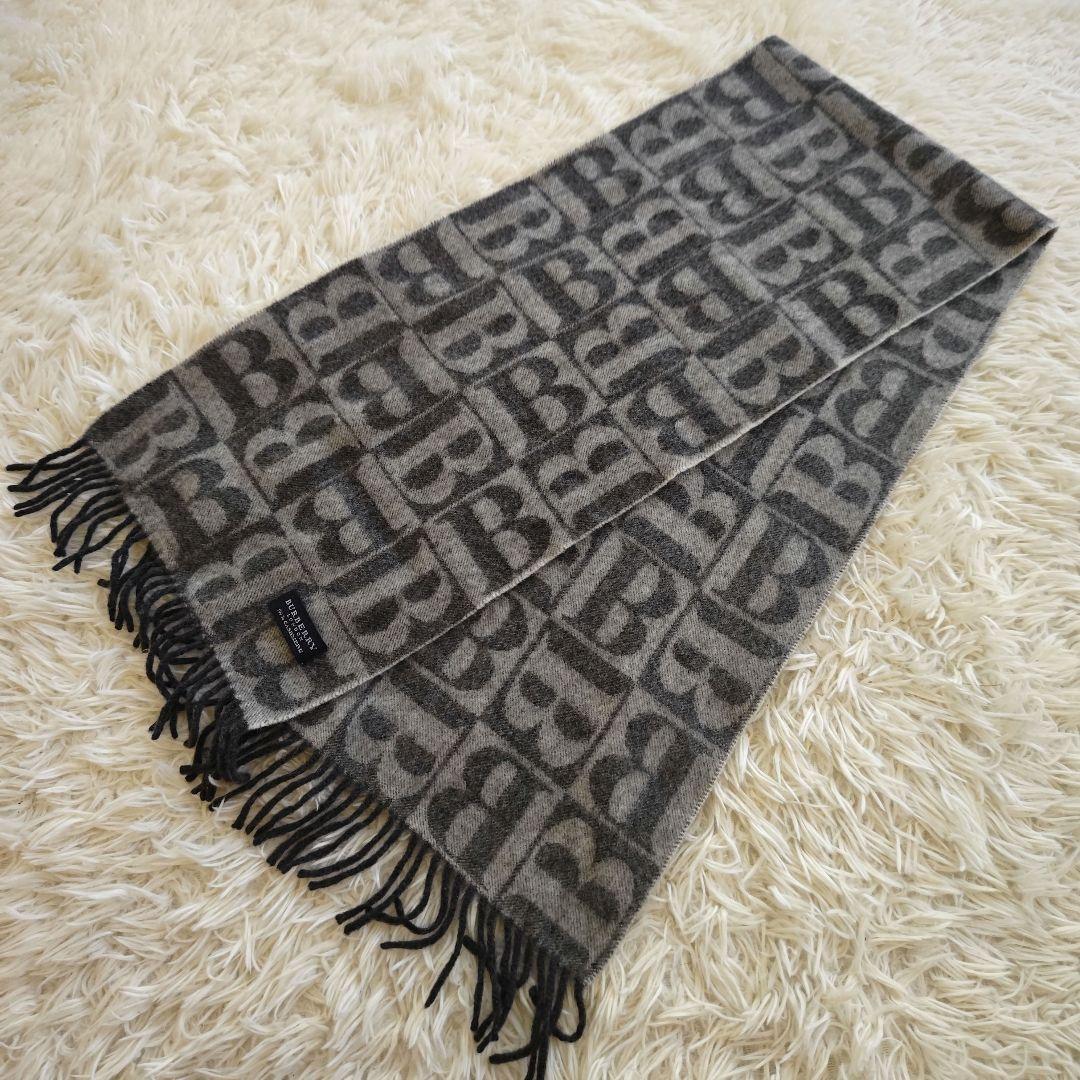 【極美品】バーバリーロンドン　マフラー・ストール・カシミヤ100％・Bロゴ総柄