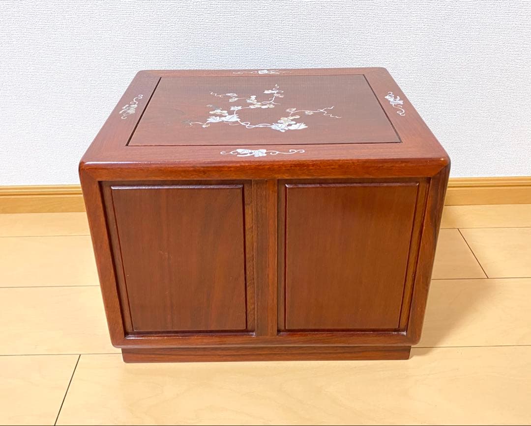 【希少品】天然木 唐木 本花梨 総無垢 螺鈿 卓上チェスト 薬箪笥 3段収納