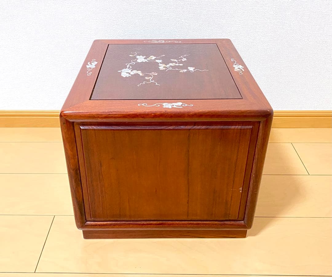 【希少品】天然木 唐木 本花梨 総無垢 螺鈿 卓上チェスト 薬箪笥 3段収納