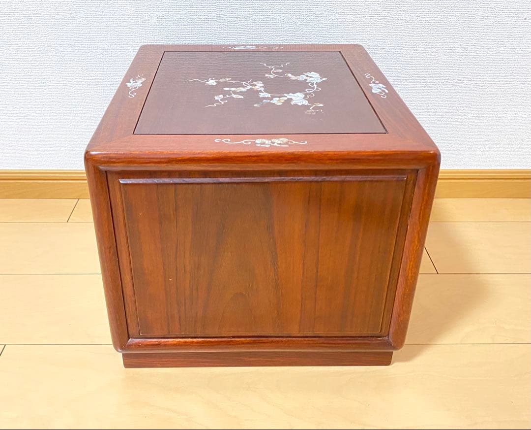 【希少品】天然木 唐木 本花梨 総無垢 螺鈿 卓上チェスト 薬箪笥 3段収納