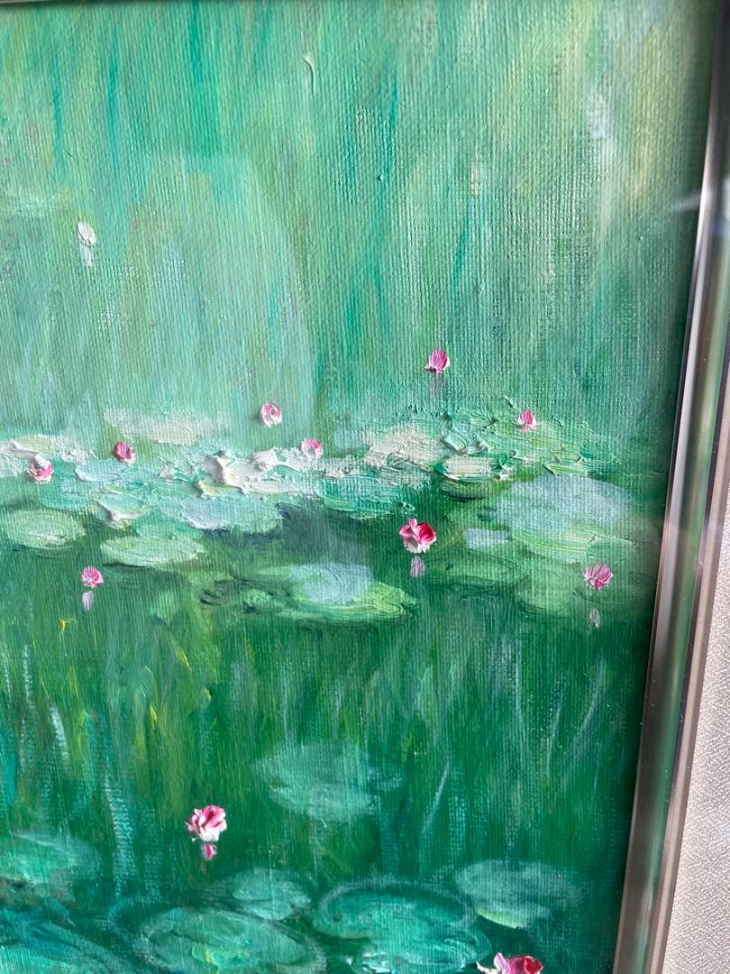 habitami真作　田中仁士 油彩「水辺の香」国際美術会会員 モネに私淑