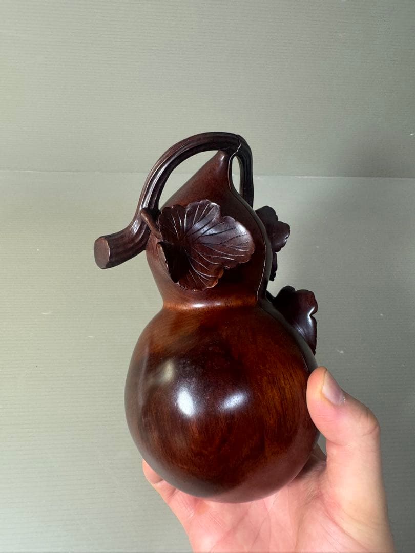 2469 中国　唐木紫檀製　瓢箪形　蓋物　置物　美品