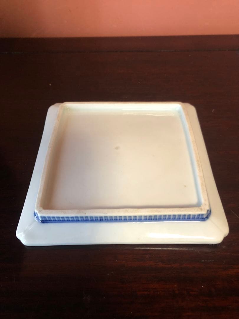 藍九谷もしくは藍鍋島の花鳥文隅入染付角皿5客桐箱入