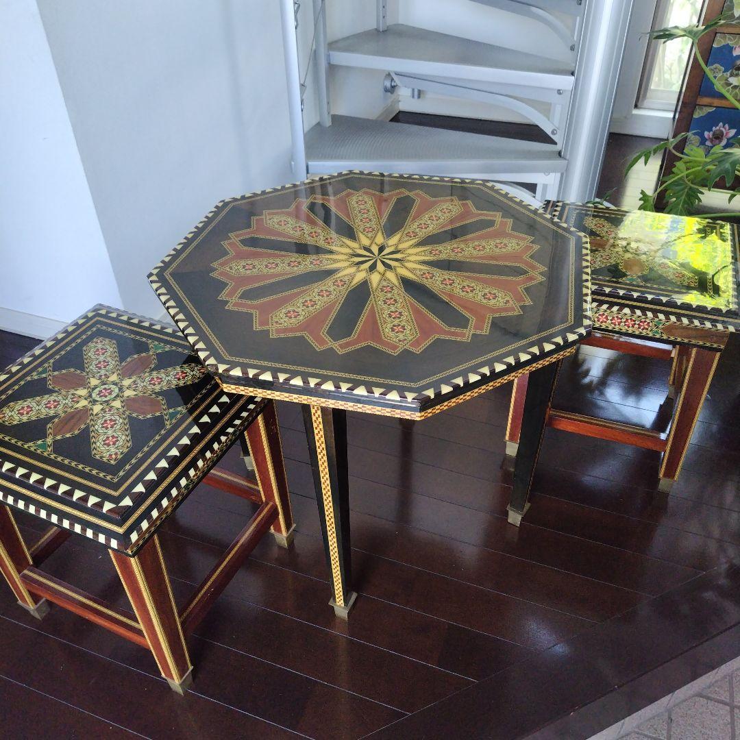 アンティーク 象嵌 寄木細工 天然木 ウッドテーブル 飾り台 レトロ