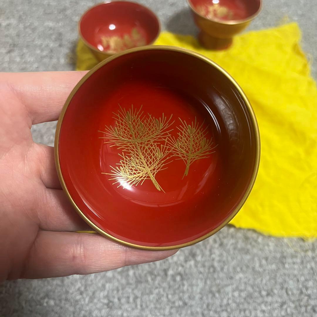 輪島塗 慶塚 酒盃 五種 松竹梅 漆塗 酒器