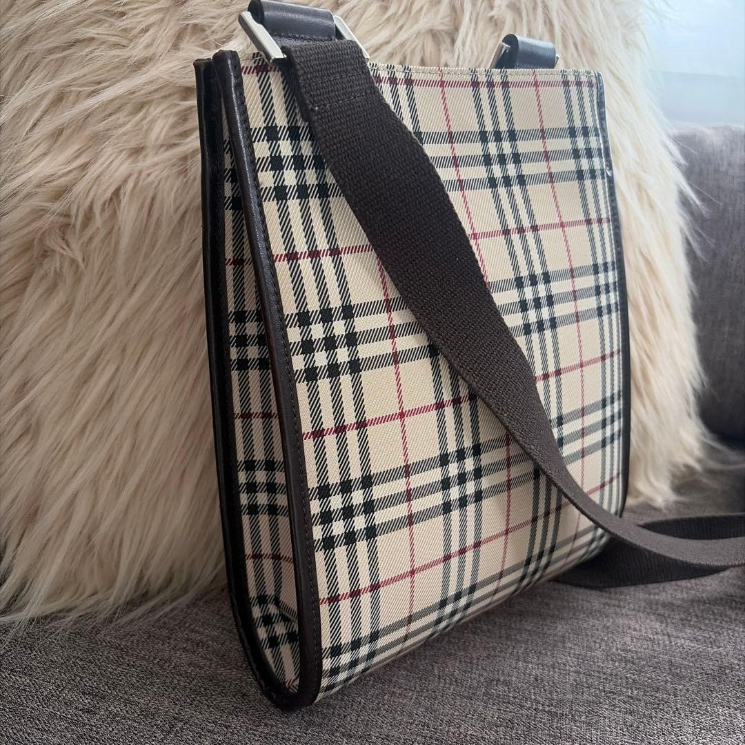 【美品】バーバリー ノバチェック レザーキャンバス ショルダーバッグ