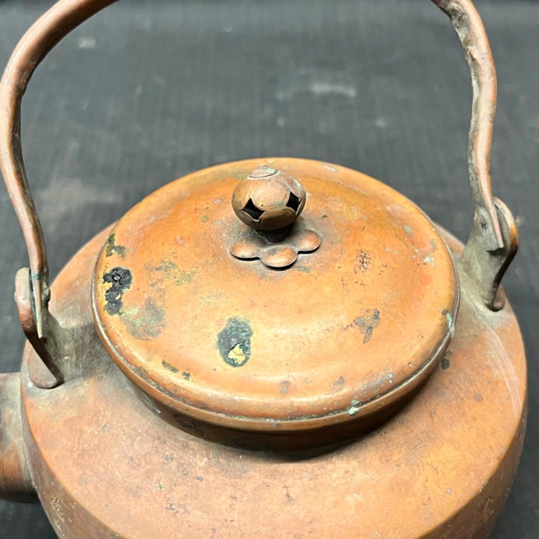 ▽Eb右1106 龍文堂造 銅製 急須 鶴 梅摘み 湯沸 煎茶道具 茶器