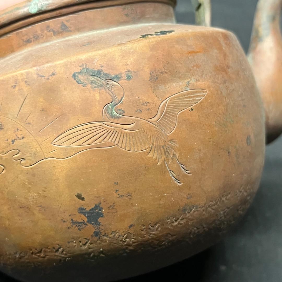 ▽Eb右1106 龍文堂造 銅製 急須 鶴 梅摘み 湯沸 煎茶道具 茶器