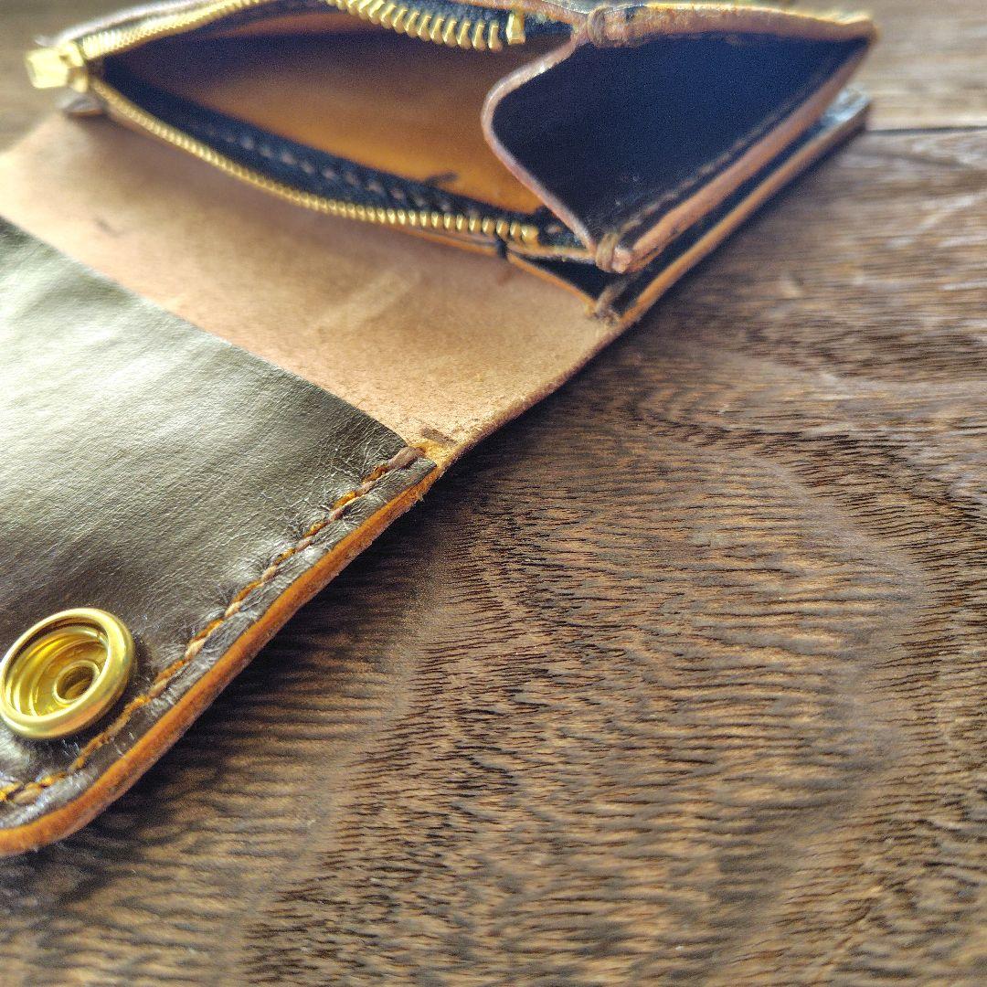 ミドルサイズ　トラッカー　ウォレット　茶×黒　手染め　薔薇