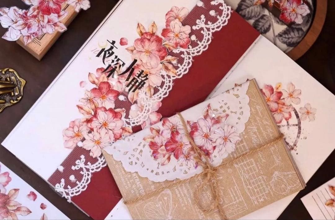 贝壳光 赤想思 5.5cm×6m 海外マスキングテープ海外マステ　花