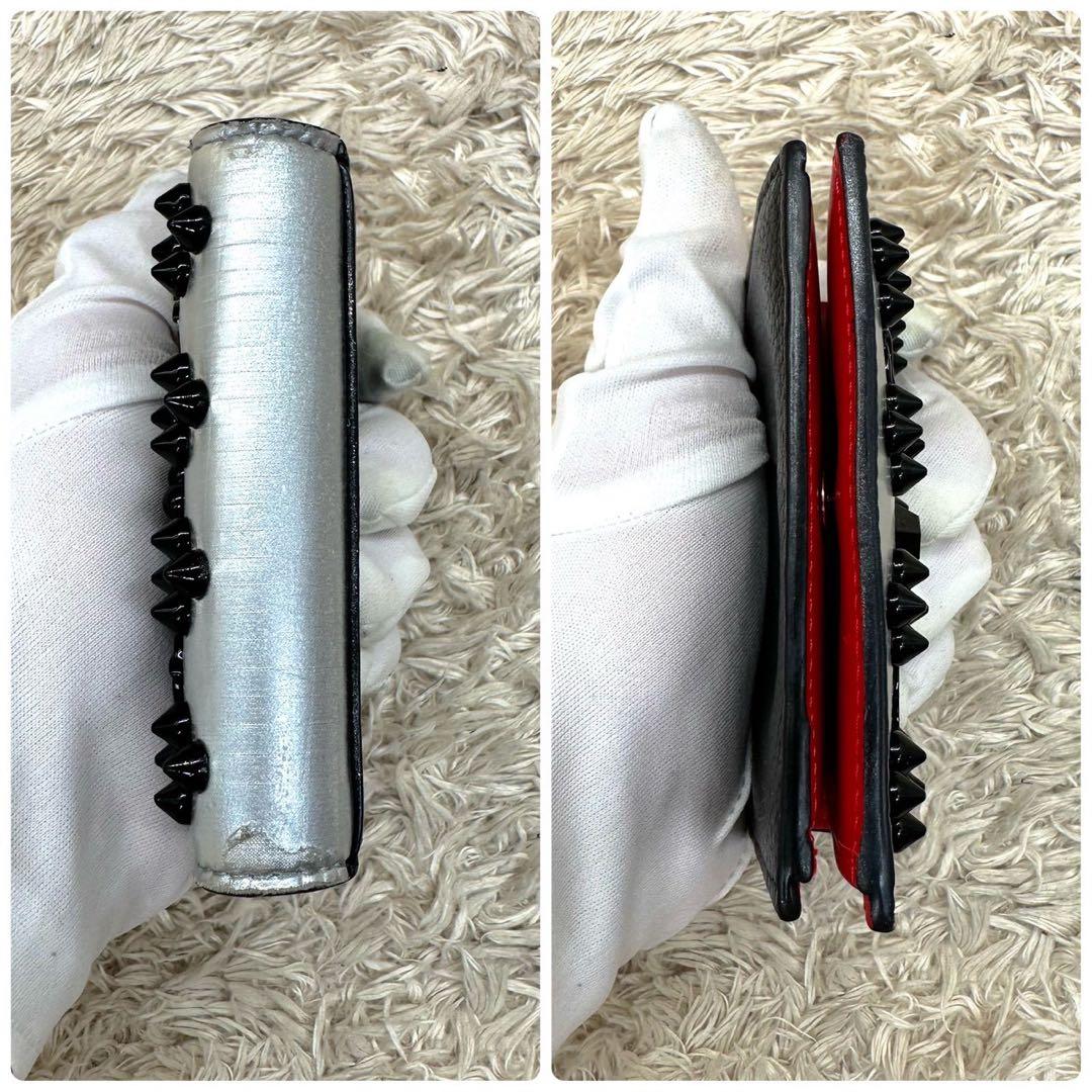 【美品】クリスチャンルブタン 二つ折り財布 シルバー スタッズ ユニセックス