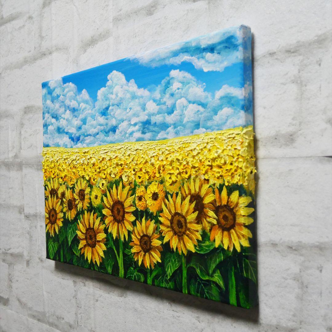 油絵 油彩 油彩画 絵 絵画【夏の向日葵畑】F4号