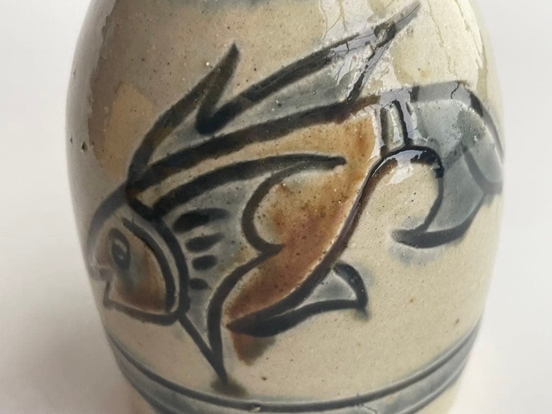 陶芸家　人間国宝　金城次郎　壺屋焼　徳利　酒器　共箱　やちむん　沖縄　魚文