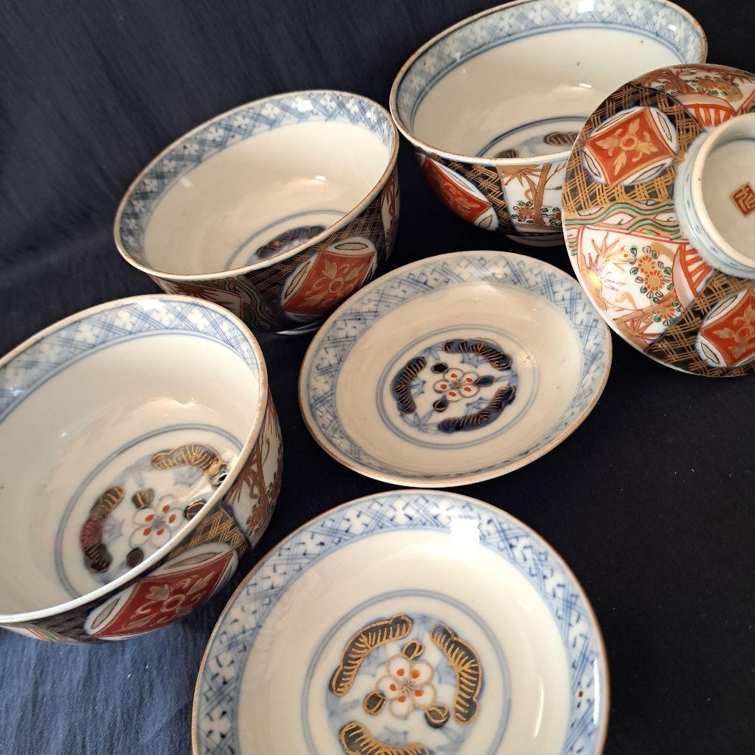 「蓋茶碗の色絵とフォルムを楽しむ！」 古伊万里茶碗(直径11.5cm)3客セット