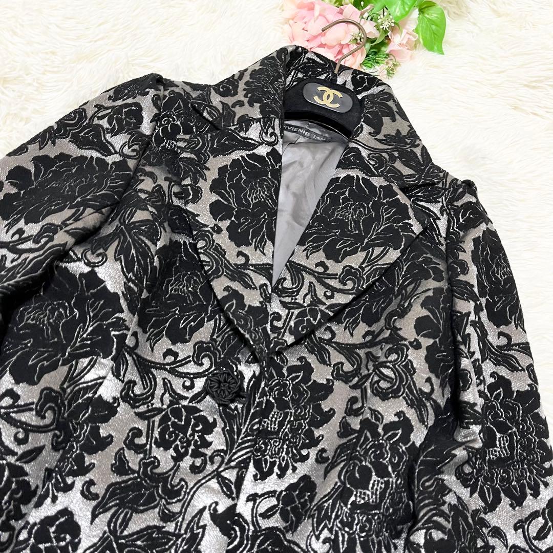 希少　ヴィヴィアンタム 総柄 ウールコート　ベロア　切替　異素材　刺繍　S