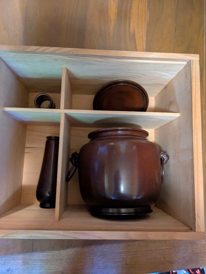 銅製茶釜セット 木製収納箱付き