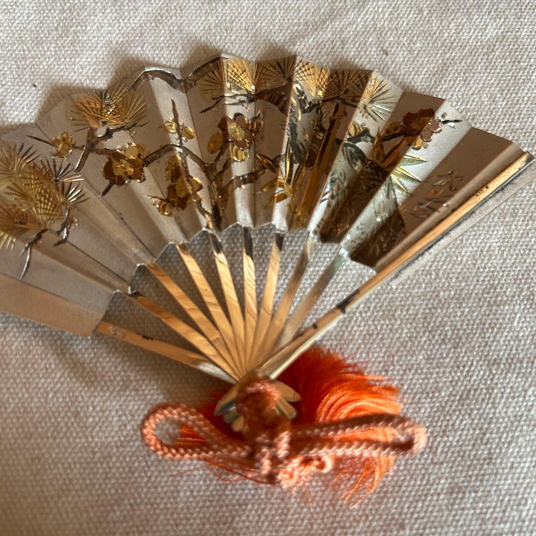 値下げ中　武比古作　純銀扇子　飾り扇　松竹梅　4.5号