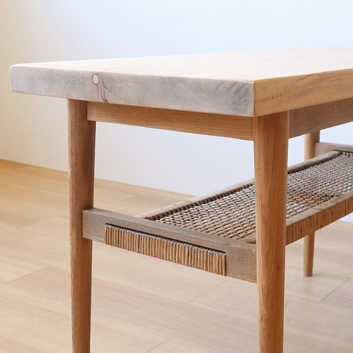 アンティーク サイドテーブル カエデ 天板 無垢材 レトロ 木製 ラタン