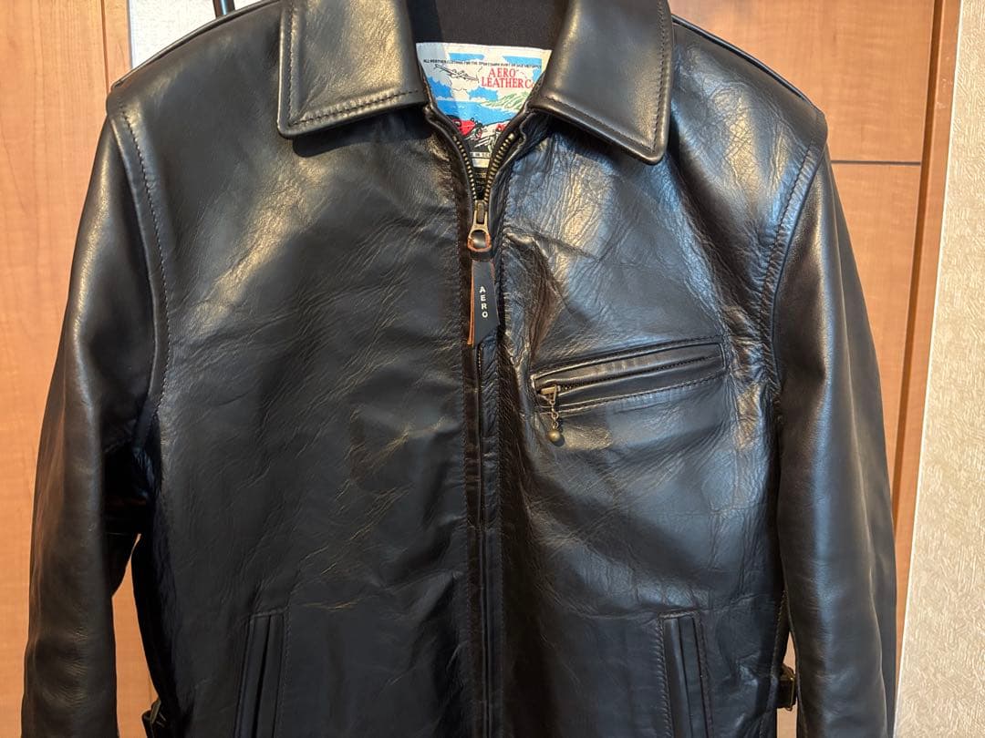 AERO LEATHER　ハーフベルトSTFレザージャケット　32サイズ　黒