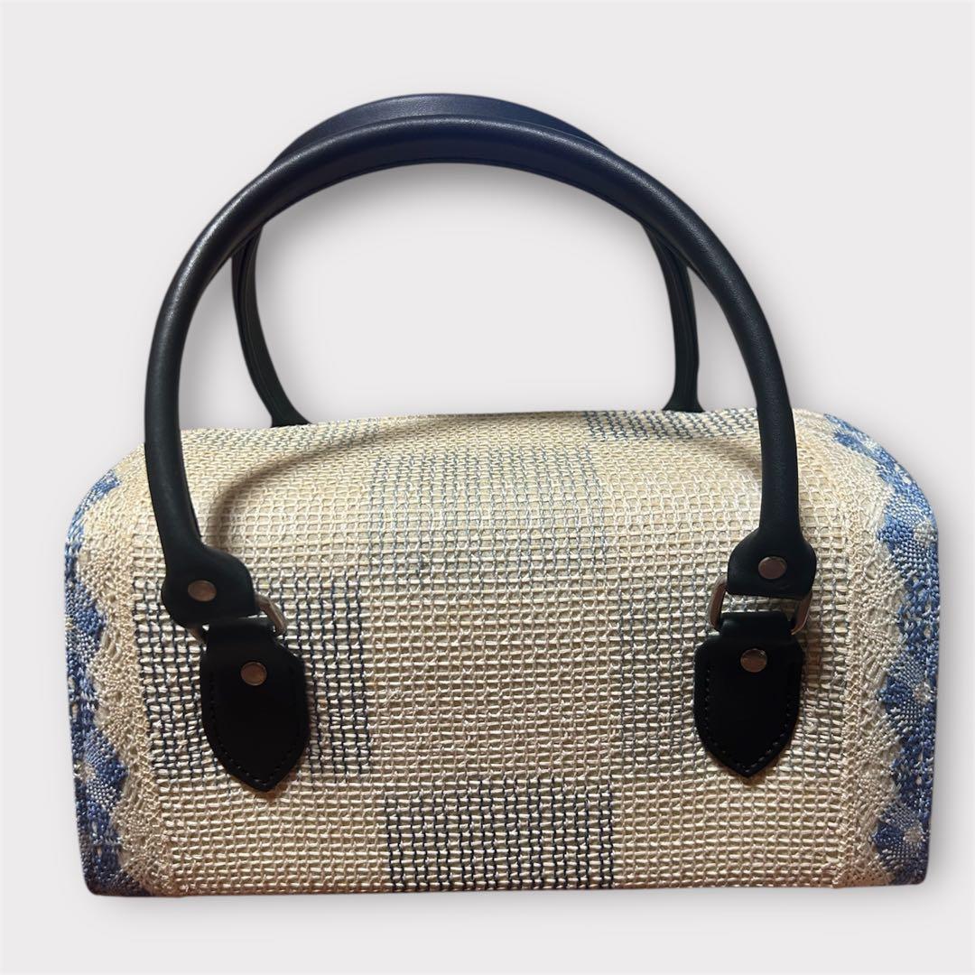 美品 利休バッグ 和装 フォーマル 上品織柄 黒持ち手 茶道 冠婚葬祭