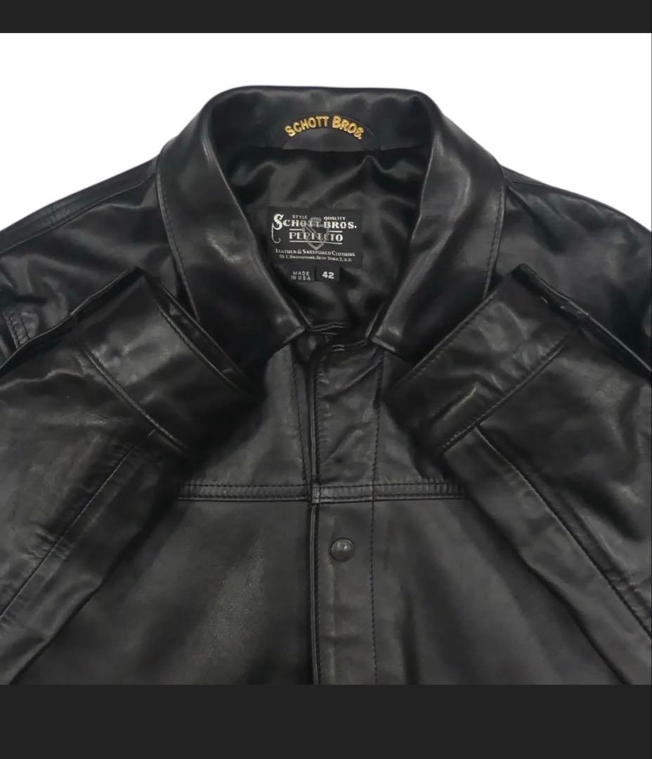 ★アメリカ製 Schott★メンズ XL 42 ネイキッドカウレザ120US