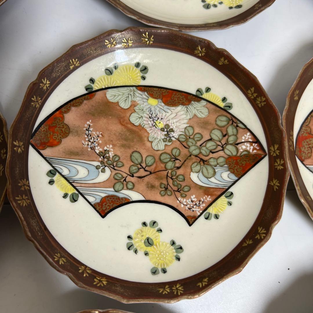 九谷焼　扇面画小皿　20枚　木箱付　直径12.5㎝　タトチ　東さ8-0124①