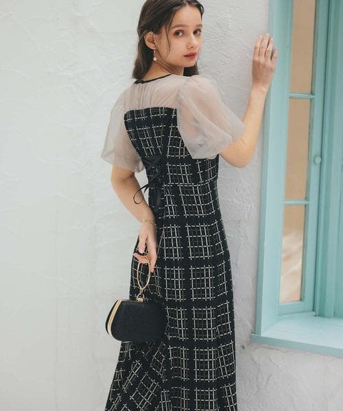 美品 Dorry Doll ドリードール ビスチェ風 ツイード ドレスM 結婚式