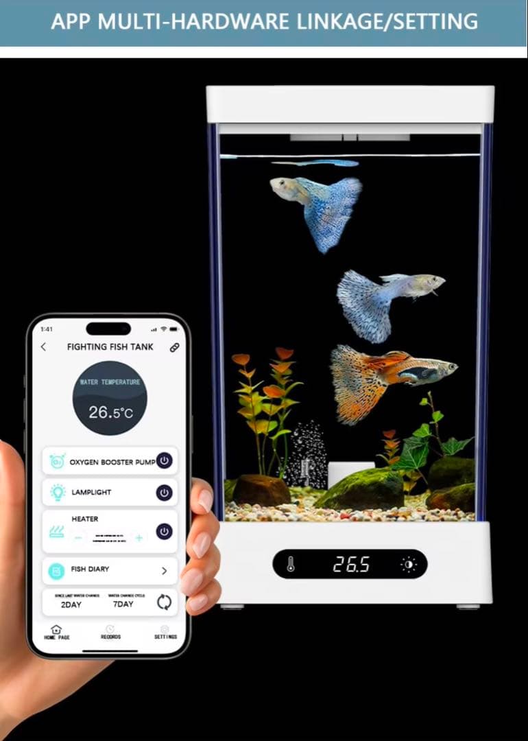★特価 小型観賞魚コンパクト水槽 水温調整可能 ライト付き ベタ 金魚 熱帯魚▲