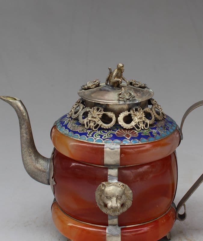 竜紋赤玉石竜口徳利  工芸品  美術品 置物