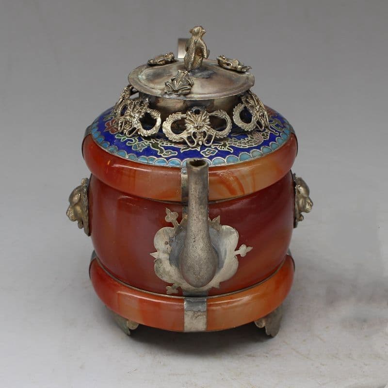 竜紋赤玉石竜口徳利  工芸品  美術品 置物