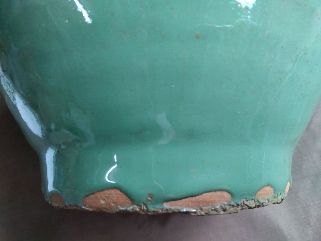 骨董　青緑色　細首　丸大壺