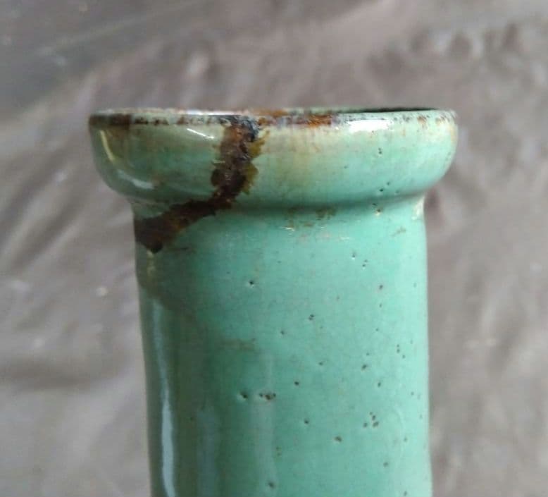 骨董　青緑色　細首　丸大壺