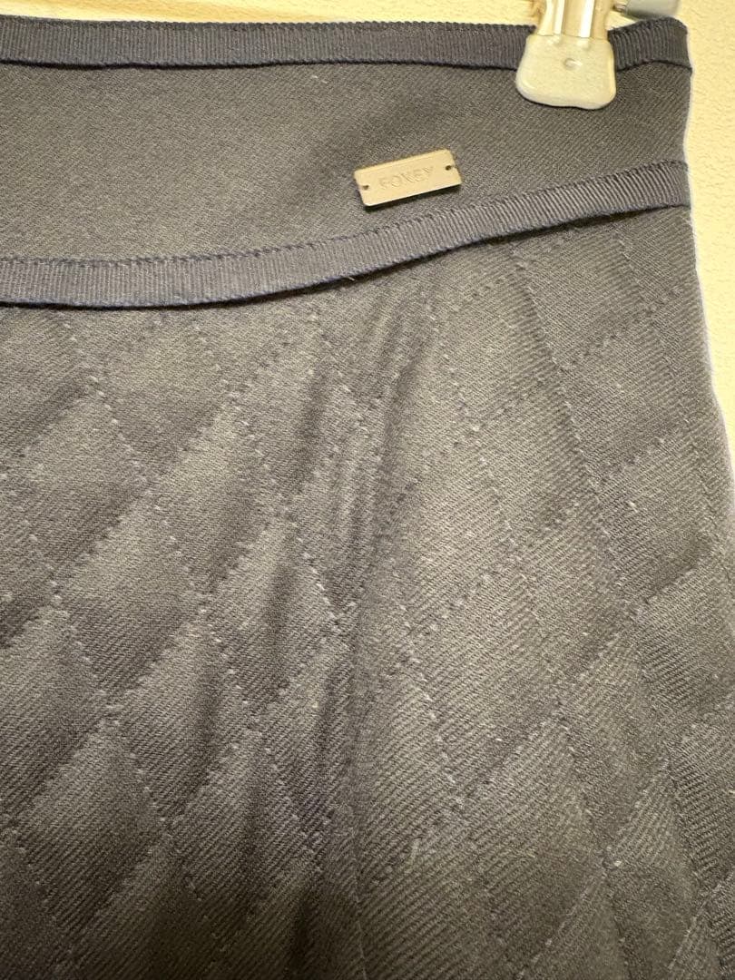 【美品】FOXEY フォクシー　キルティング フレアスカート　ミッドナイトブルー