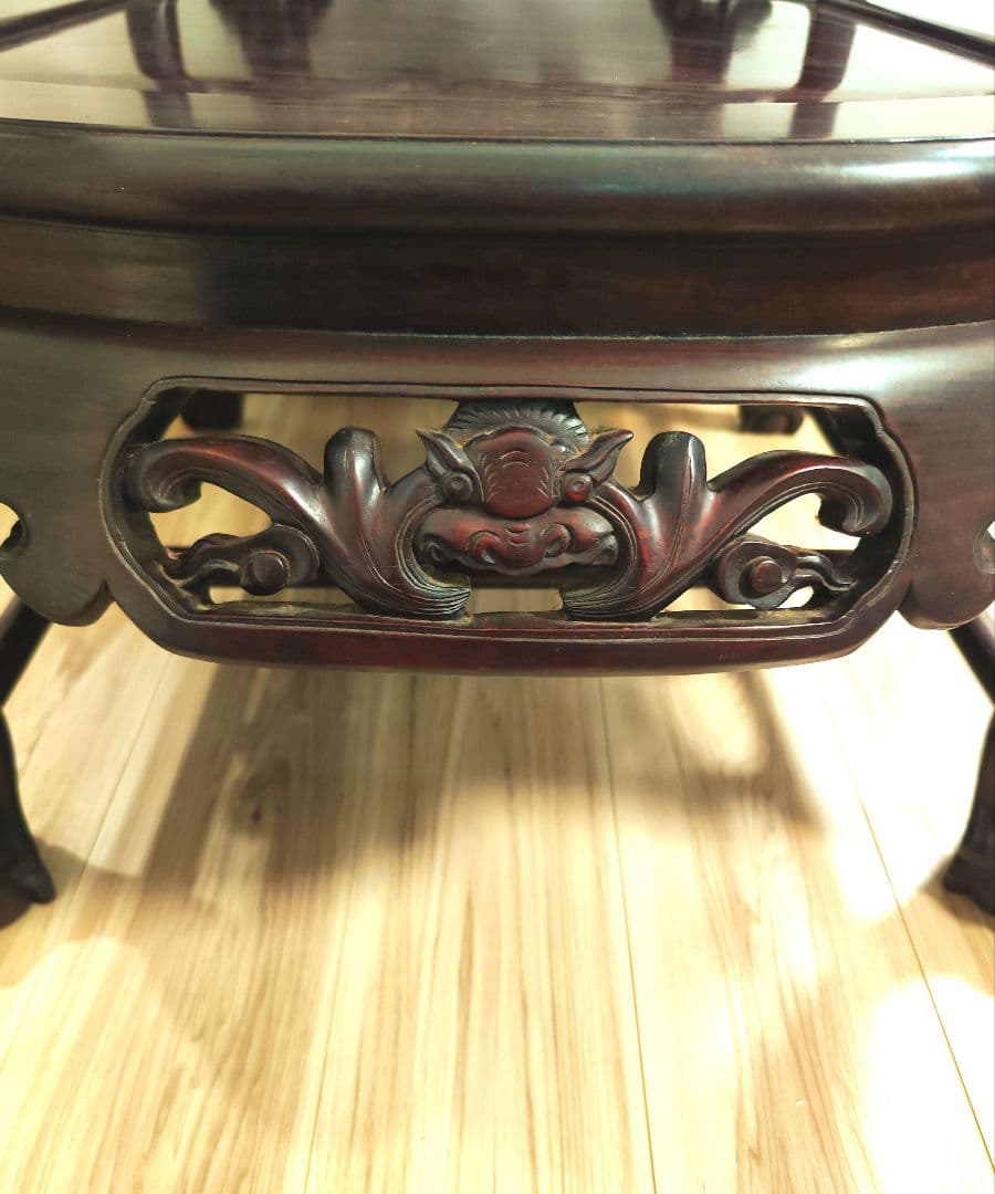 残り2脚　希少骨董　 大理石インレイ椅子　玉座　宮廷　紅木　紫檀　黒檀花梨李朝①