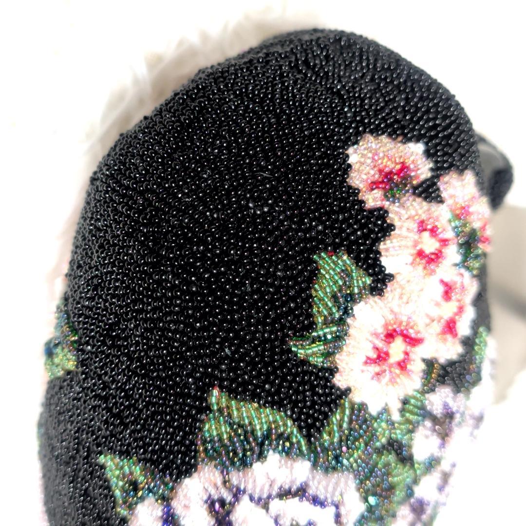 美品！　ビーズバッグ　手刺繍 花　カラフル　鮮やか　和装