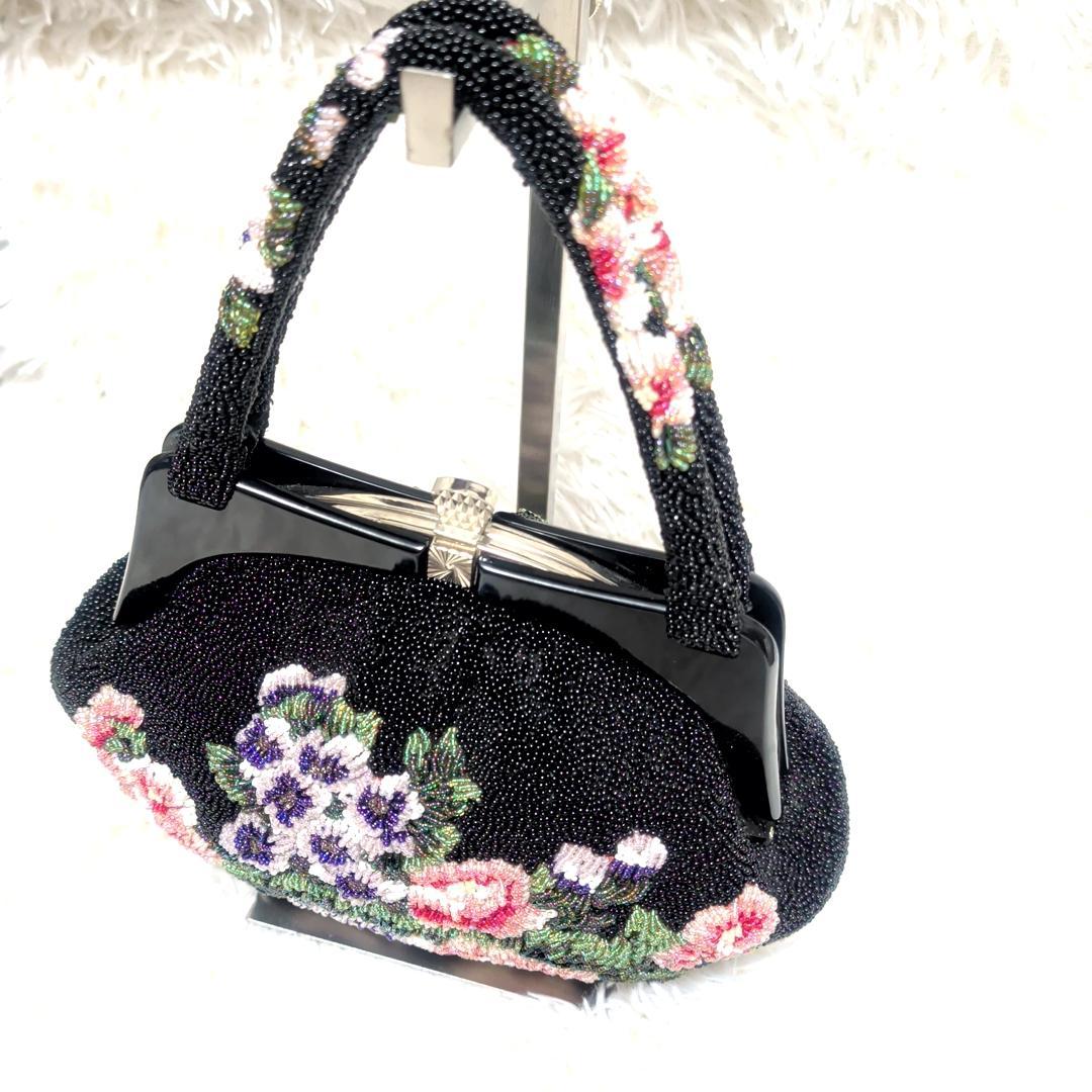 美品！　ビーズバッグ　手刺繍 花　カラフル　鮮やか　和装