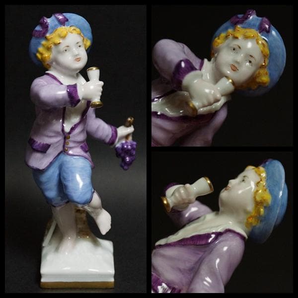 ベルリン王立磁器製陶所 KPM 手描きフィギュリン少年 葡萄狩り 人形 西洋美術