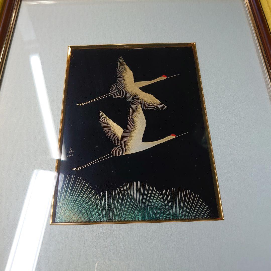 日展作家　冨田立山の越前漆絵『松に鶴』