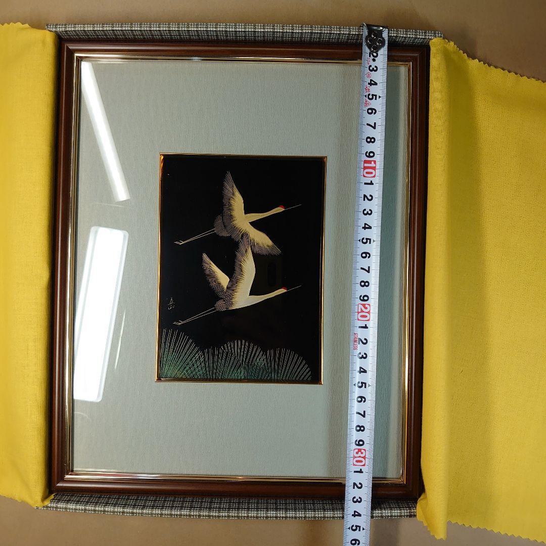 日展作家　冨田立山の越前漆絵『松に鶴』