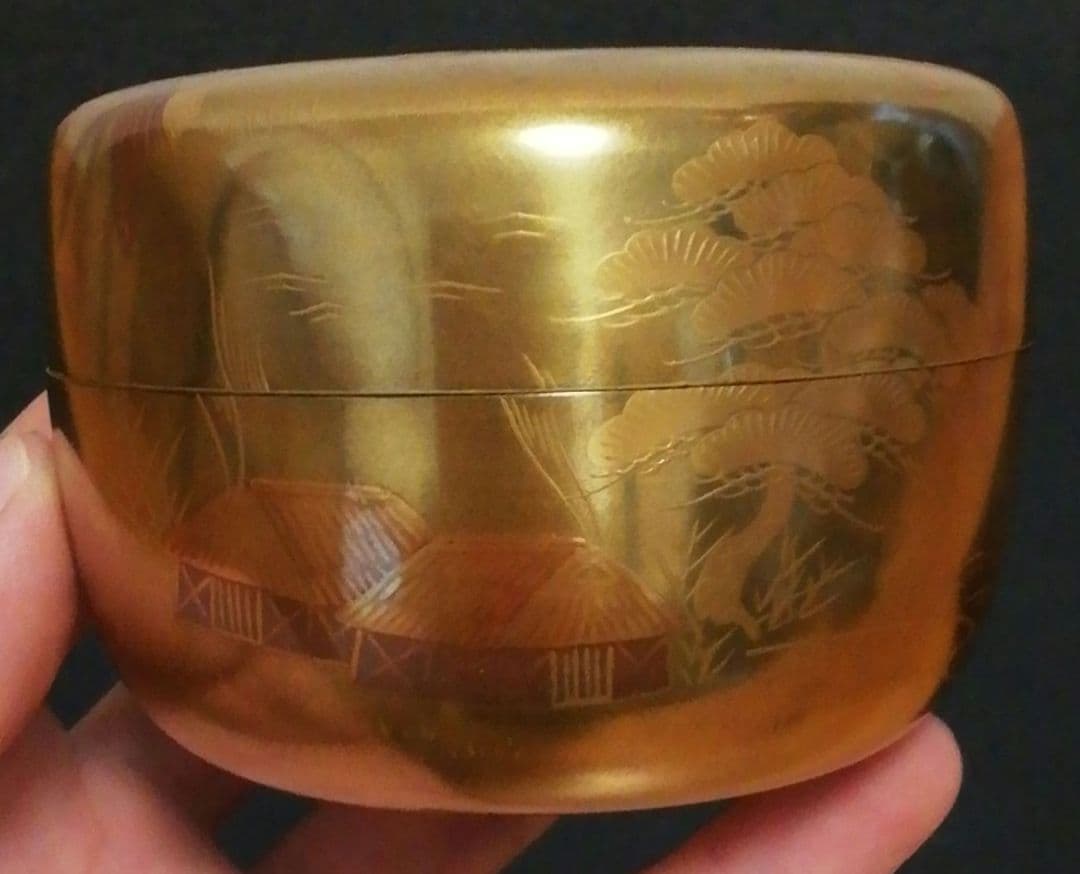 章作　蒔絵　塩釜　平棗　共箱　茶道具